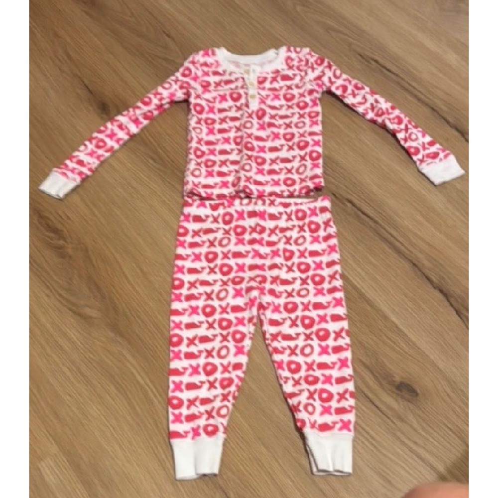 Vineyard Vines Girls 2T Pima Cotton Pajamas Pink Red Whale XOXO